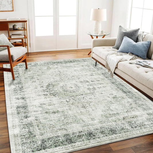 Vintage Floral Area Rug 5ftx7ft Washable Non-Slip Carpet
