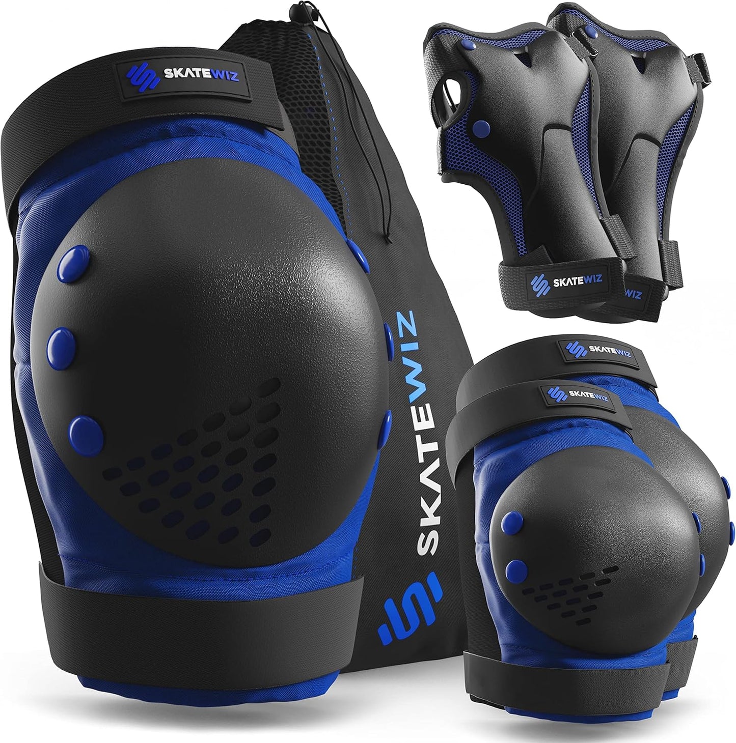 SKATEWIZ Skateboard Pads Protective Gear Set for Kids and Adults