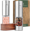 Electric Salt and Pepper Grinder Set - Rechargeable Acacia Stand