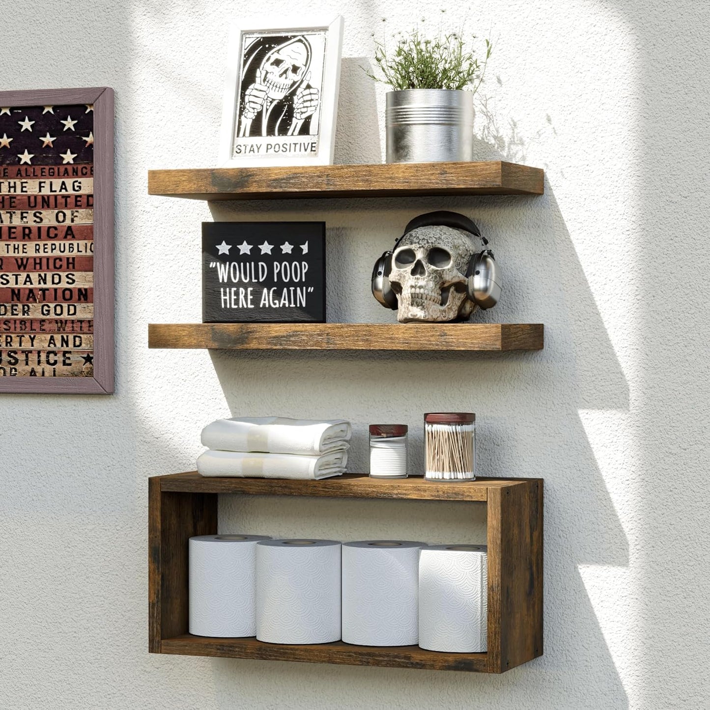 Floating Shelves Set of 3 for Bathroom and Home Decor