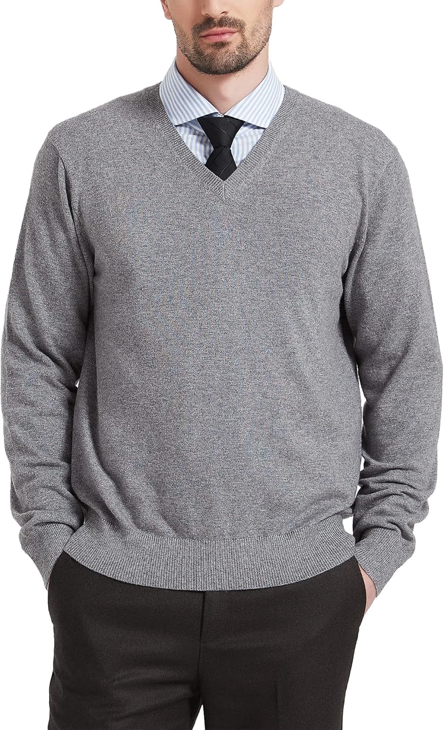 Kallspin Men's Wool Blend V-Neck Sweater for Fall Winter Wear
