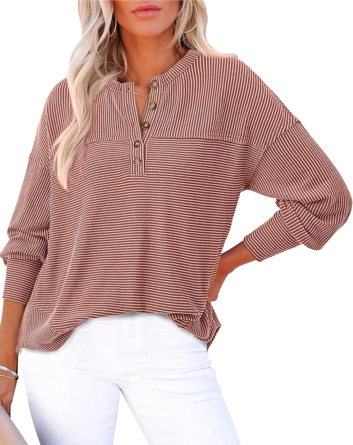 KIRUNDO Going Out Tops for Women - Casual Ribbed Knit Blouse
