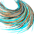 21 Natural & Turquoise Feather Hair Extensions - Boho Color Pop
