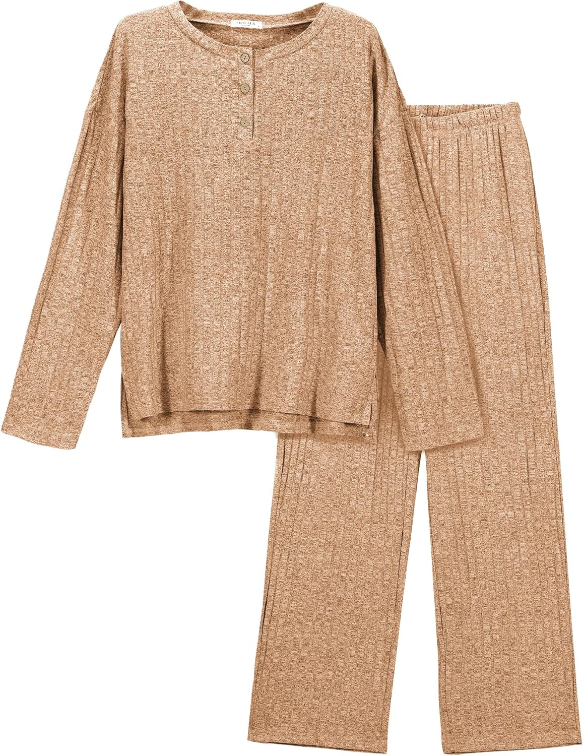 Ekouaer Womens Ribbed Knit Lounge Set for Cozy Sleepwear