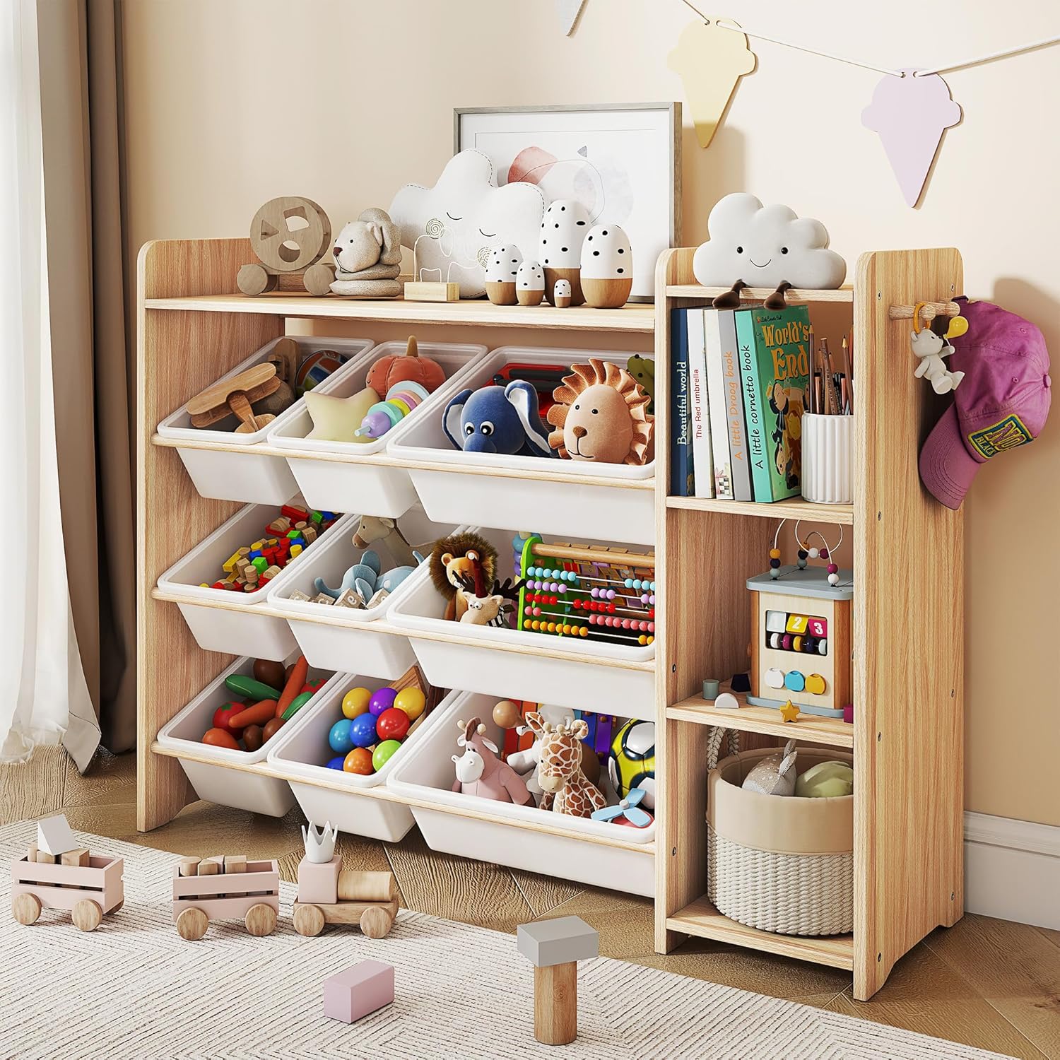 Kids Toy Storage Organizer with 3 Tiers and 9 Bins for Playroom
