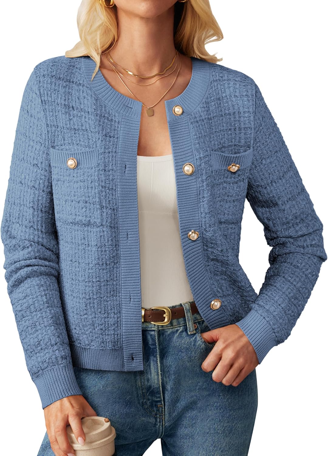 GRACE KARIN Womens Open Front Button Down Long Sleeve Cardigan