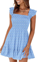 Prinbara Womens Summer Square Neck Smocked Sundress - Flowy Cute Dress