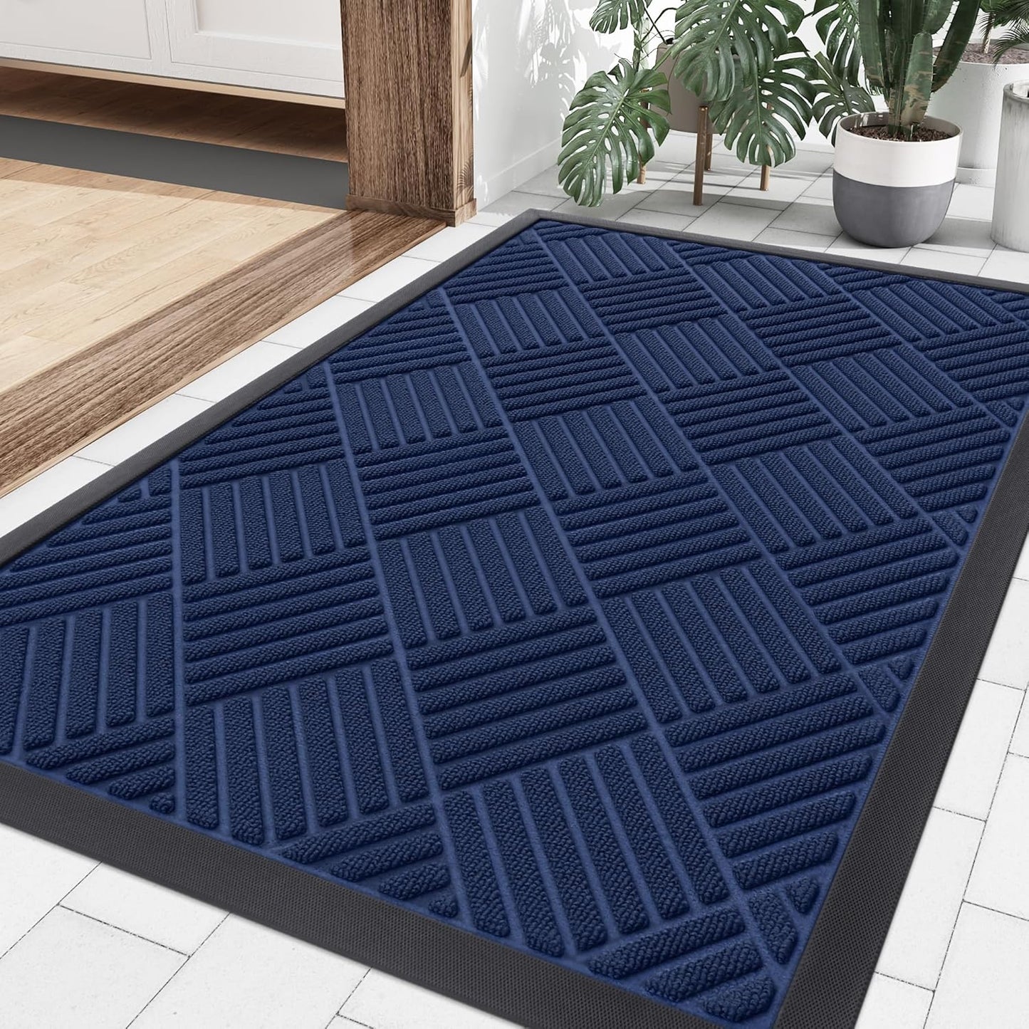 Smiry Heavy Duty Outdoor Indoor Doormat for Entrance 35x23 in Navy