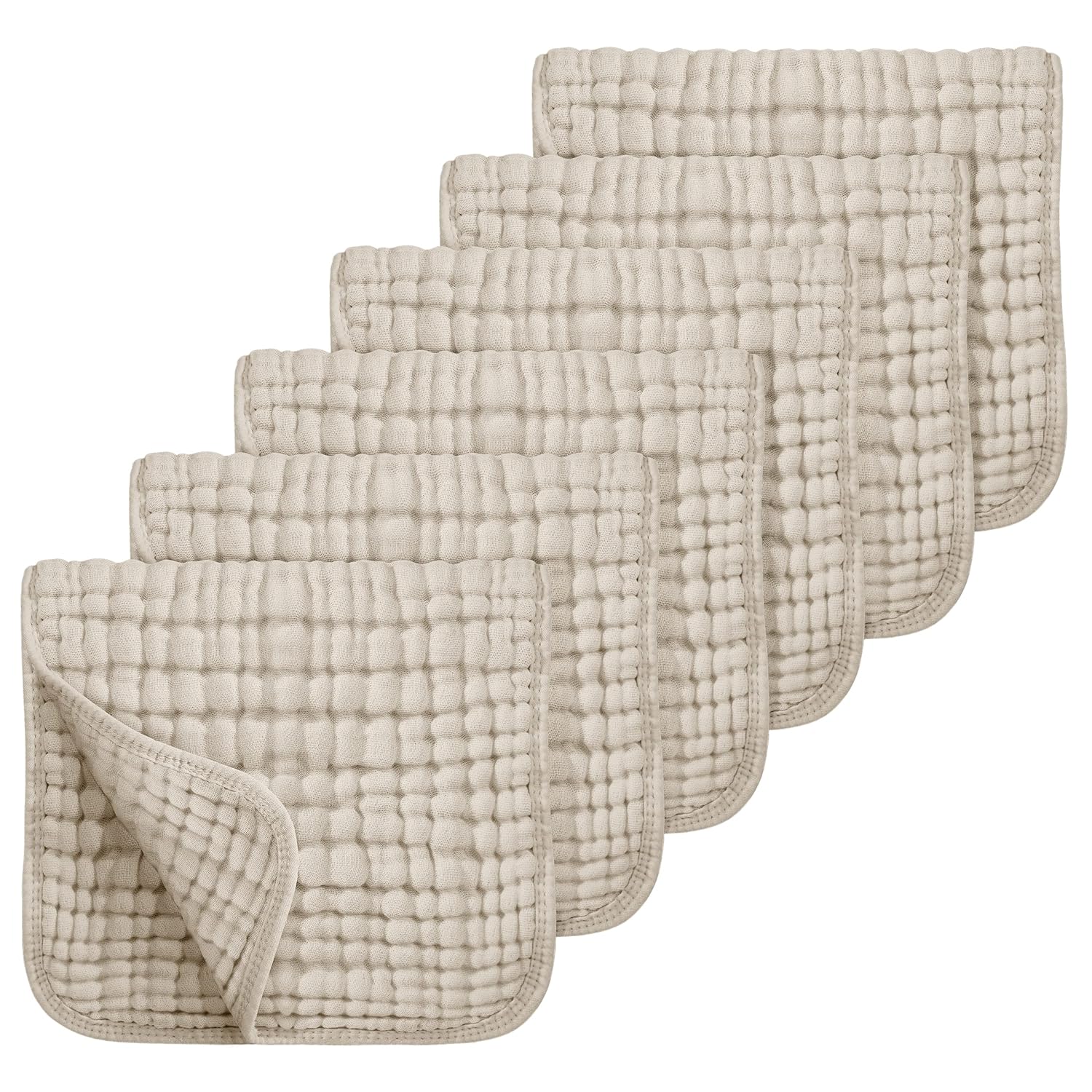 Looxii 100% Cotton Muslin Burp Cloths - Super Soft & Absorbent 6 Pack (Apricot)