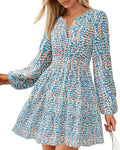 Fall Dresses for Women Long Sleeve Elastic Waist Mini Wedding Guest