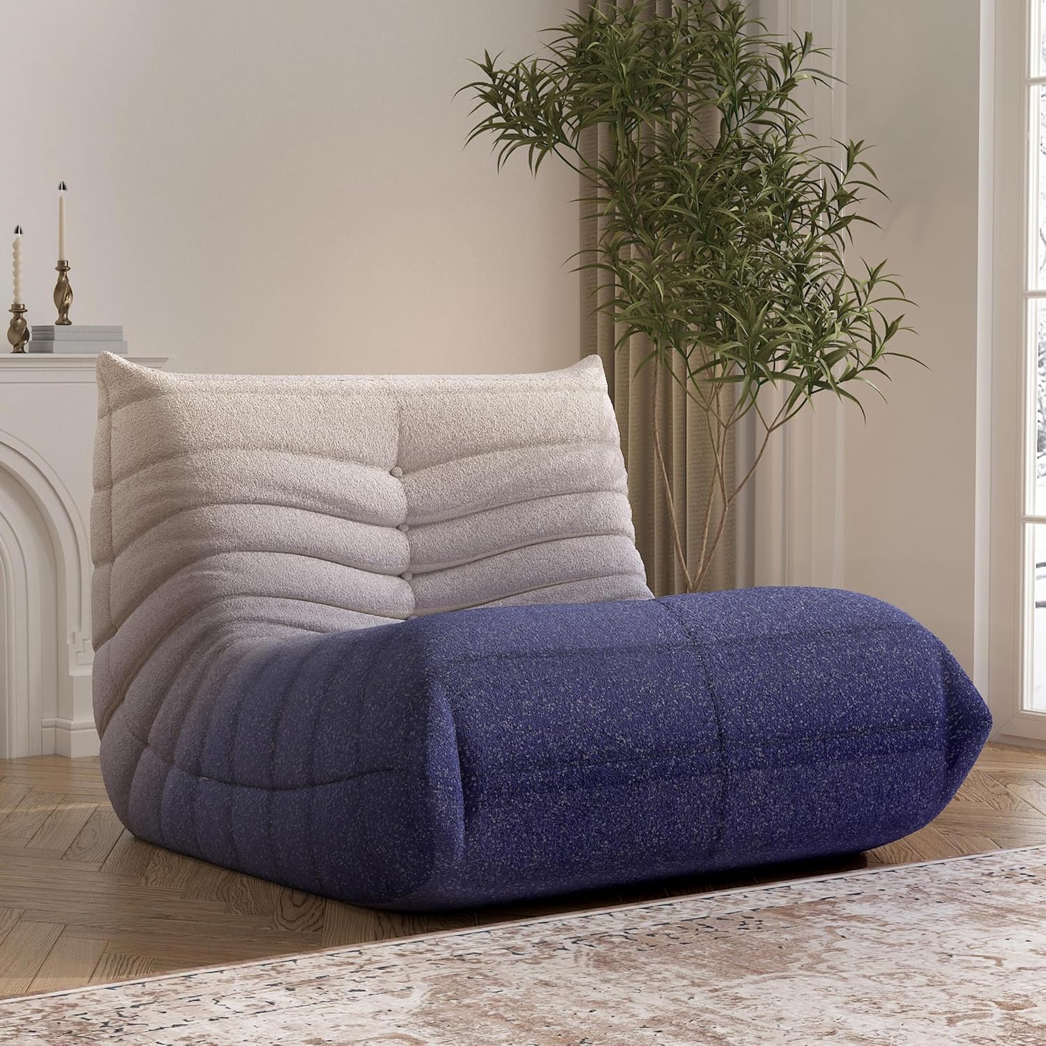Comfortable Bean Bag Chair for Adults and Teens, Blue&White