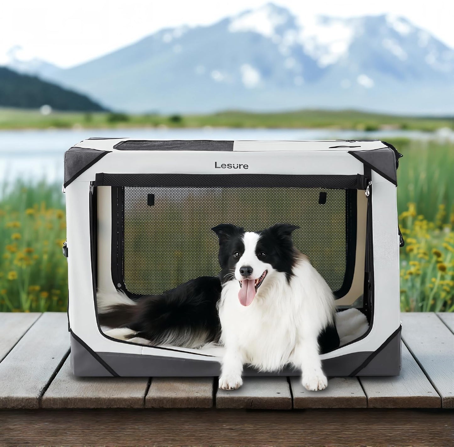Lesure Collapsible Dog Crate - Portable Travel Kennel for Large Dog
