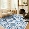 Navy Blue Oushak Rug - Washable Floral Vintage Area Rug