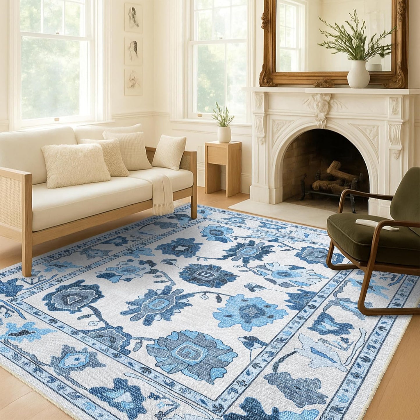 Navy Blue Oushak Rug for Living Room, Dining, Bedroom, Nursery