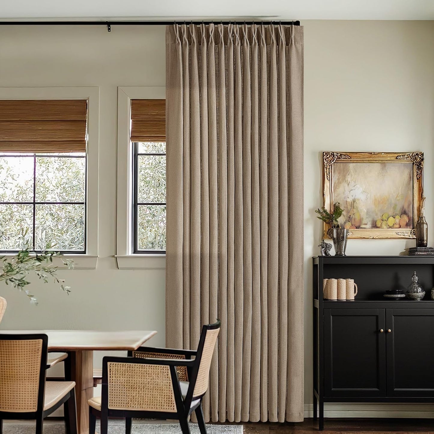 Tan Brown Linen Pinch Pleated Curtains for Elegant Living Spaces