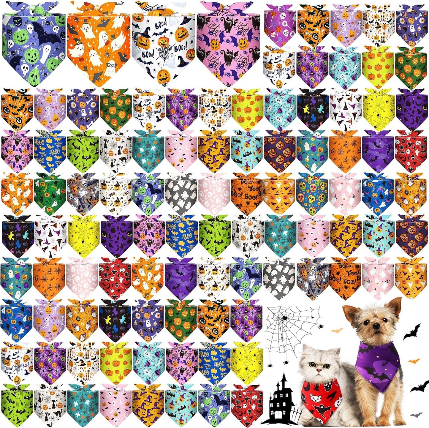 120 Pcs Halloween Dog Bandanas for Pets - Fun Holiday Decor