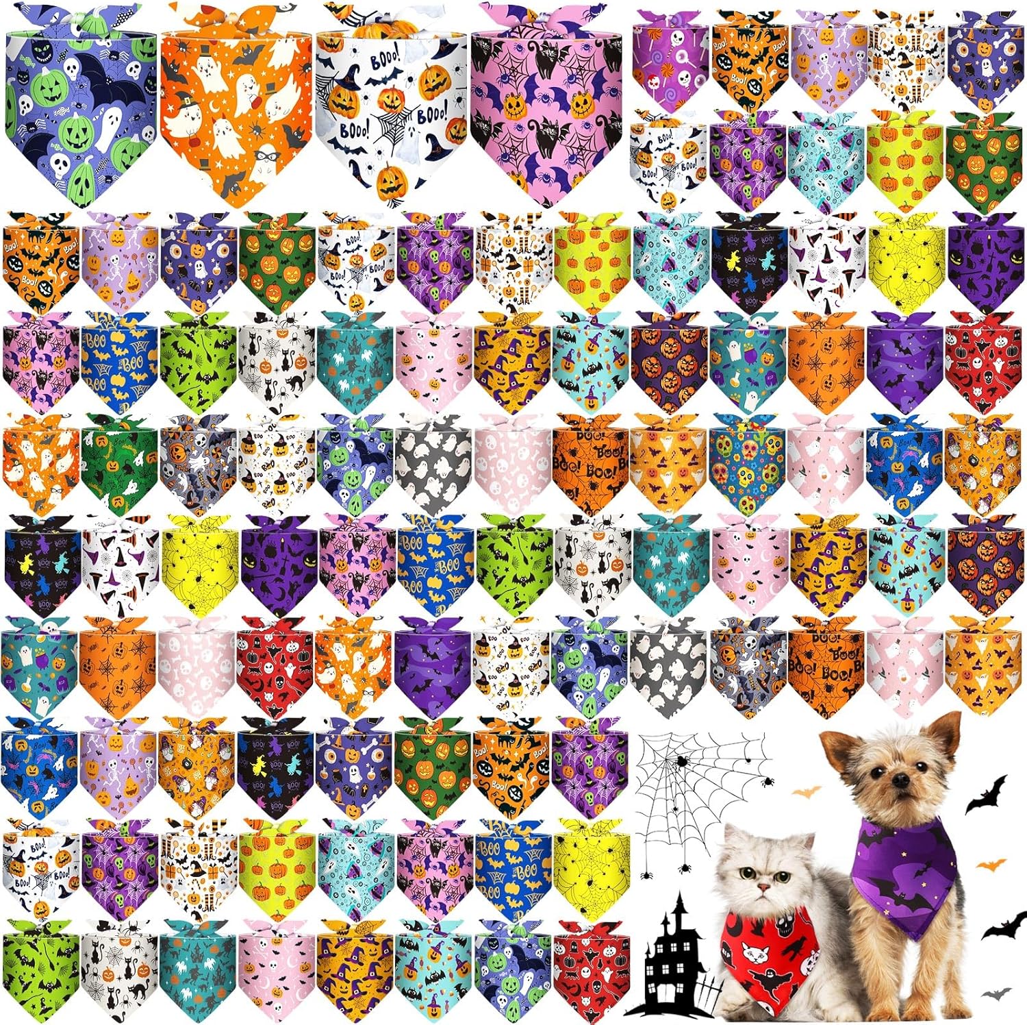 120 Pcs Halloween Dog Bandanas for Pets - Fun Holiday Decor