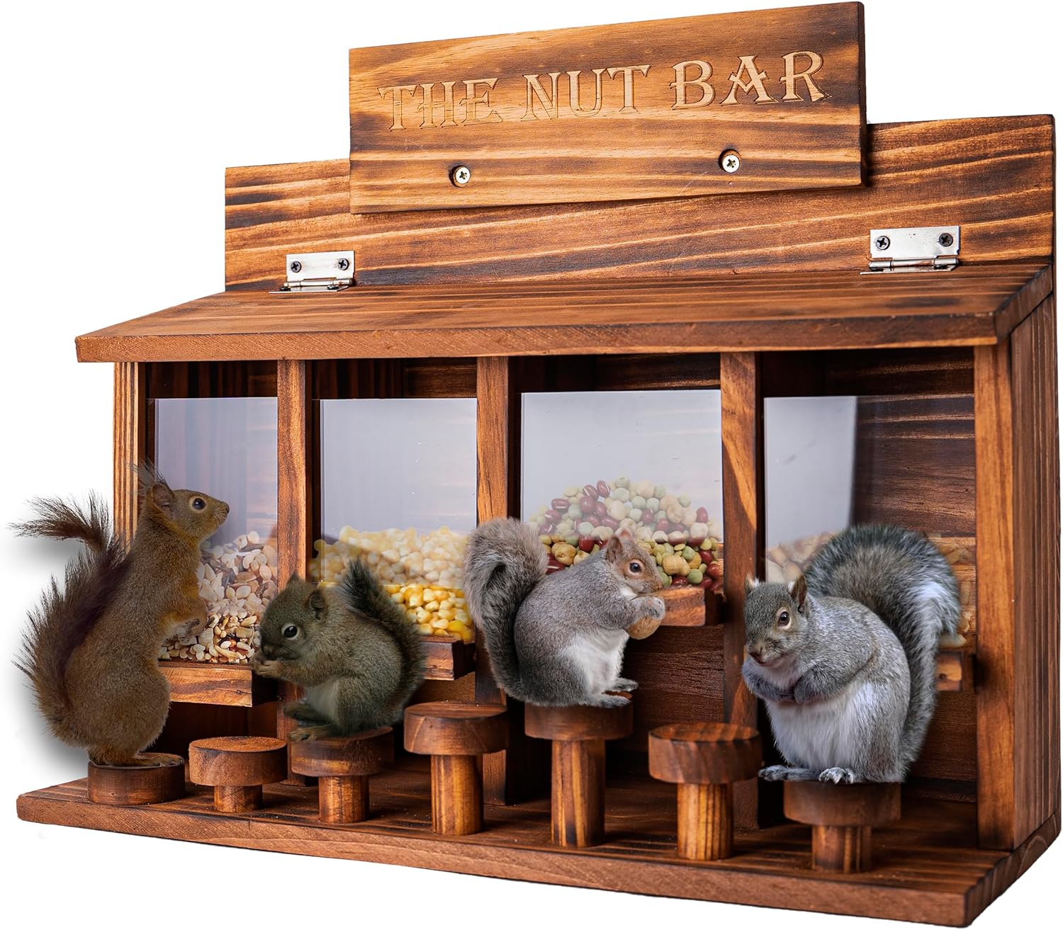 Durable Wooden Squirrel Feeder Table with 4 Seed Compartments