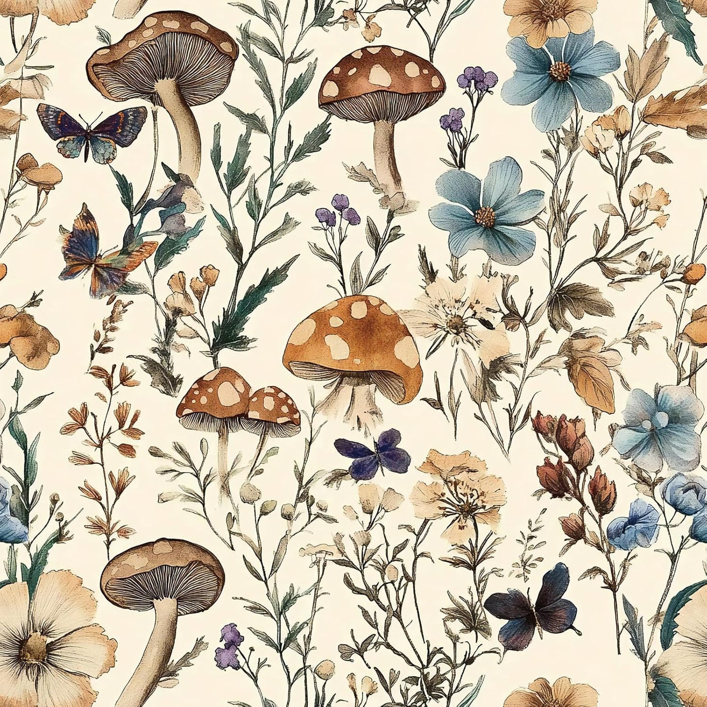 Mushroom Wallpaper Peel and Stick Vintage Floral Contact Paper