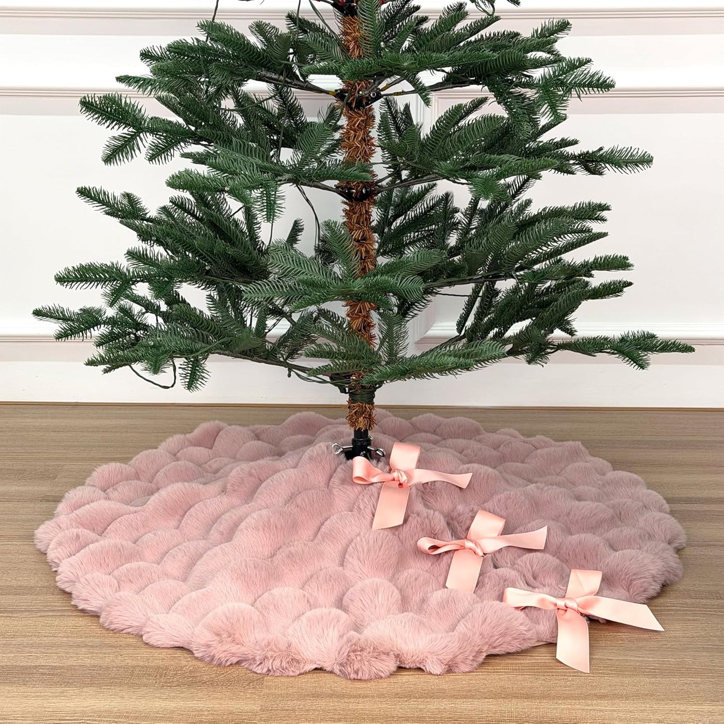 36-Inch Puff Quilt Faux Fur Christmas Tree Skirt for Holiday Decor