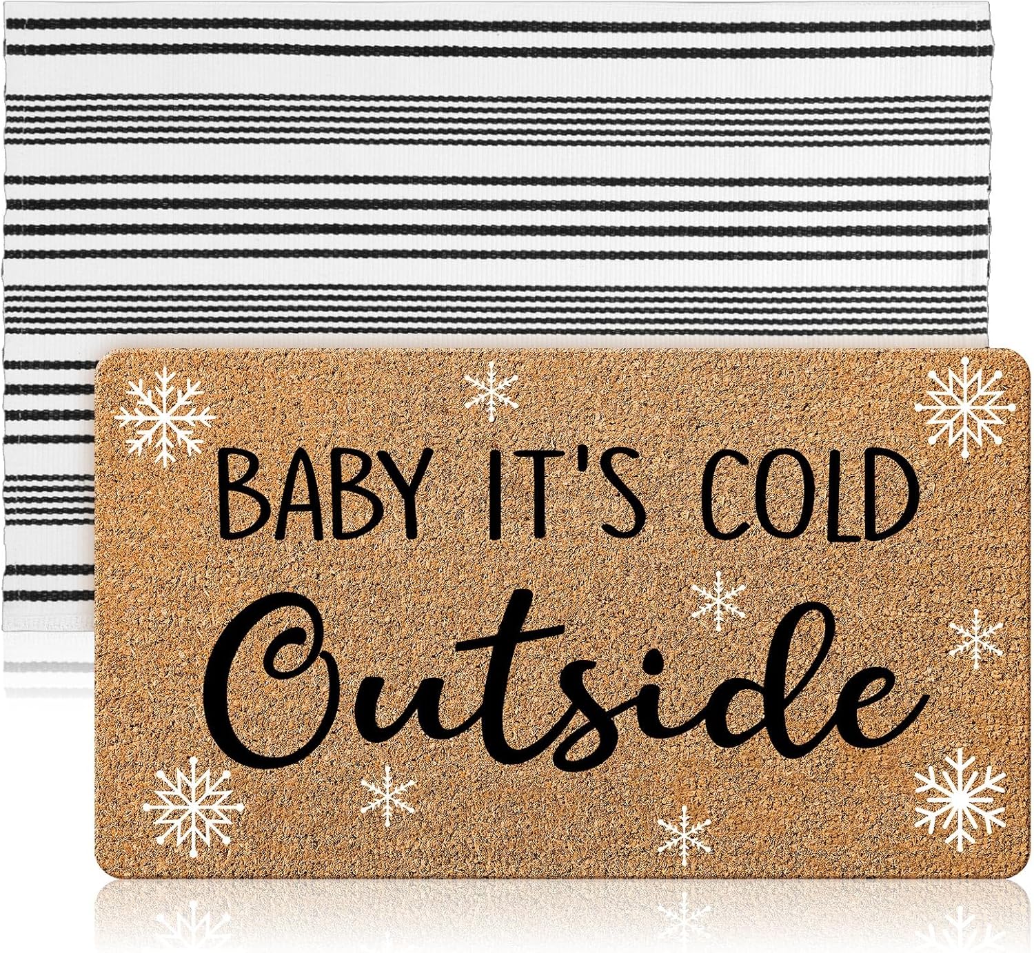 Duraaamo Christmas Baby It's Cold Outside Door Mat Set for Home