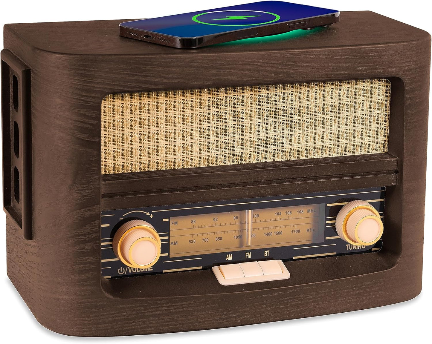 Fuse Vint Vintage Wood Retro Radio with Wireless Charging Pad