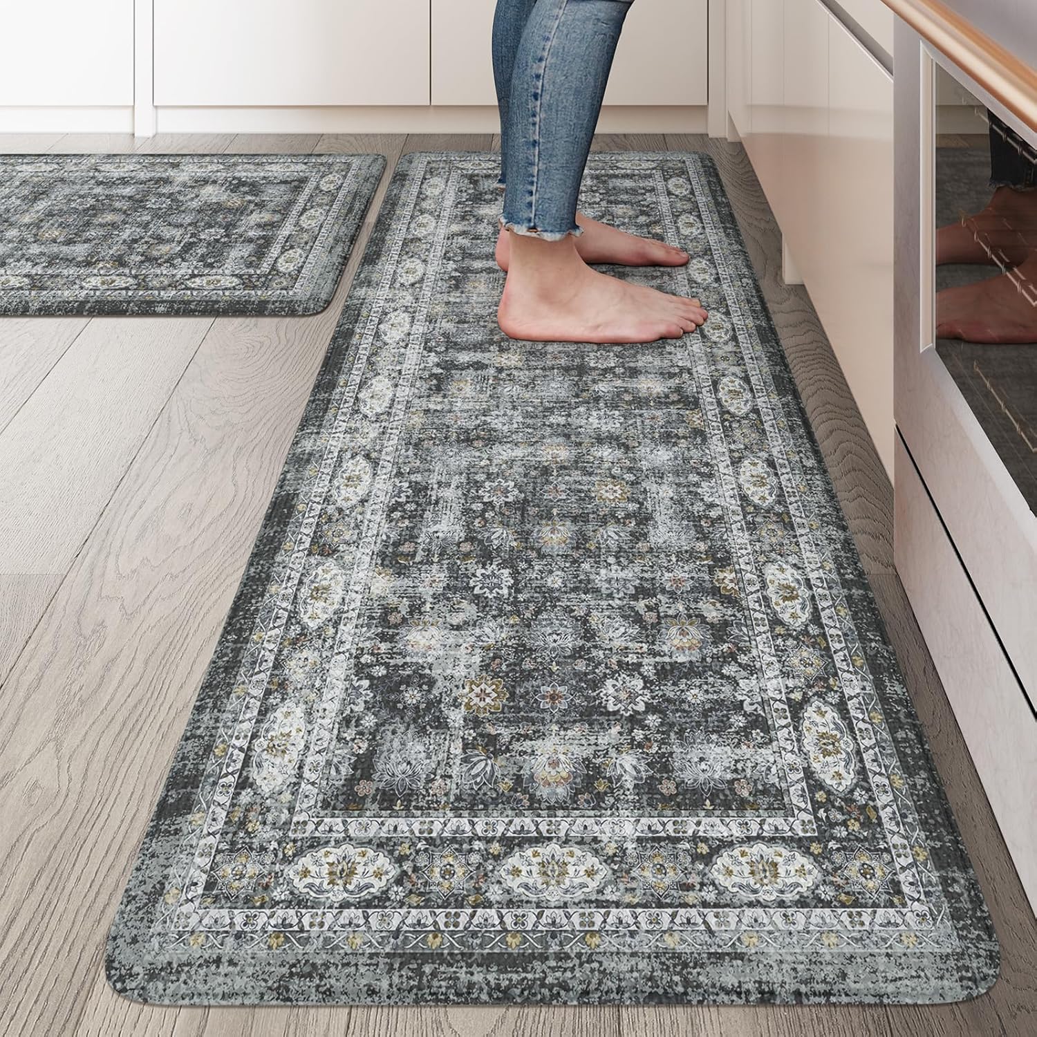 KIMODE Kitchen Mats for Floor - Boho Vintage Anti Fatigue Set