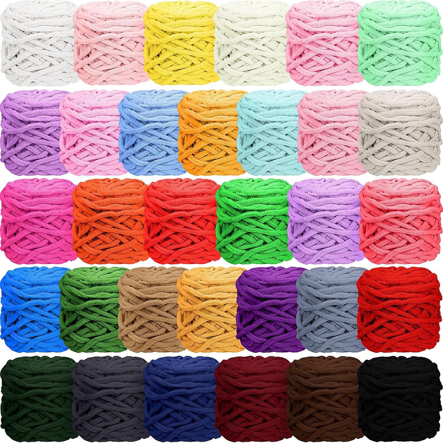 Chunky Chenille Yarn for Crocheting - 32 Skeins of Soft Velvet