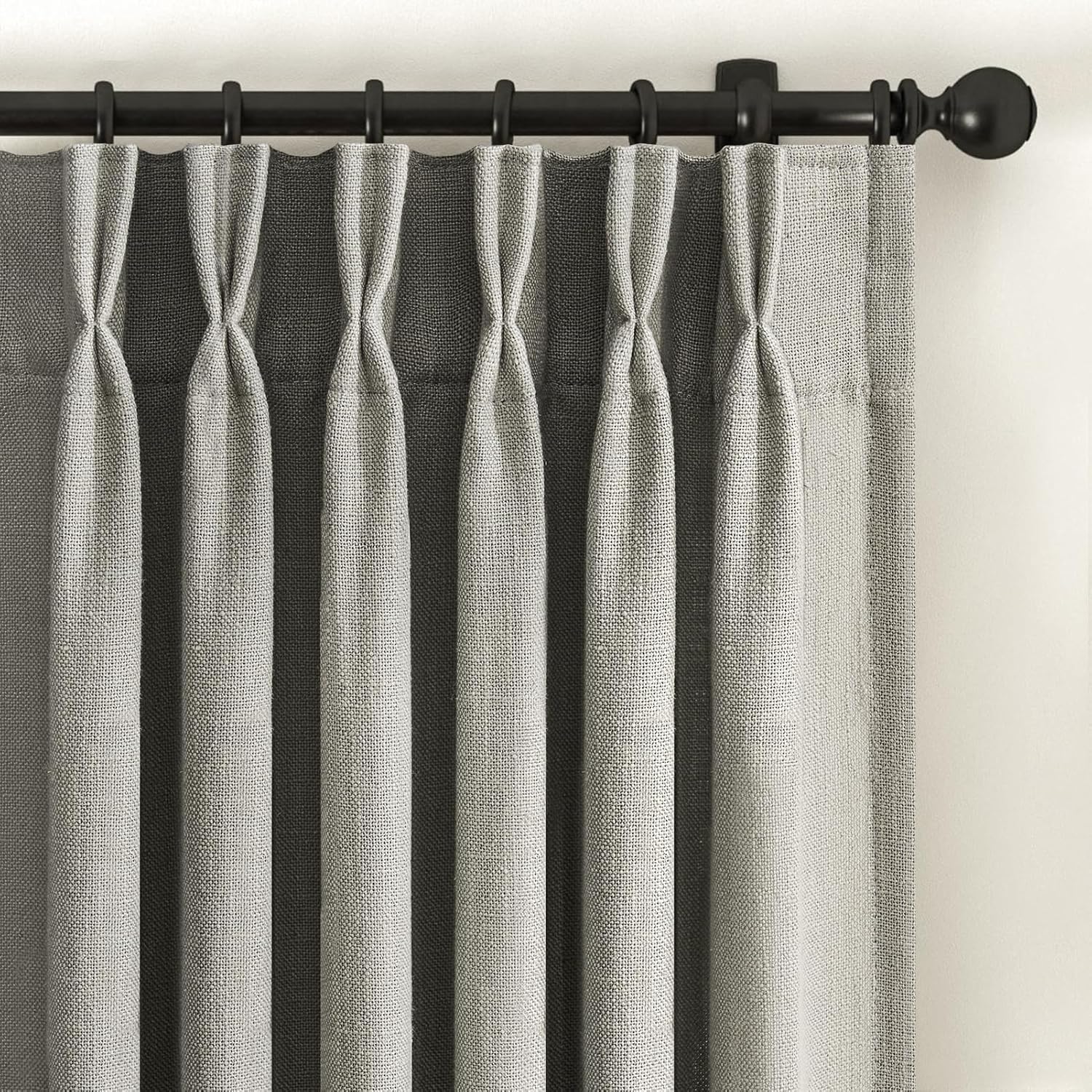 Pinch Pleated Linen Curtains 90 Inches Long for Living Room