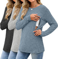 3 Pack Women's Nursing Long Sleeve Tops - Warm Ribbed Breastfeeding so