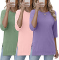 3/4 Sleeve Tunic Tops 3-Pack - Casual Side Slit Tee Set
