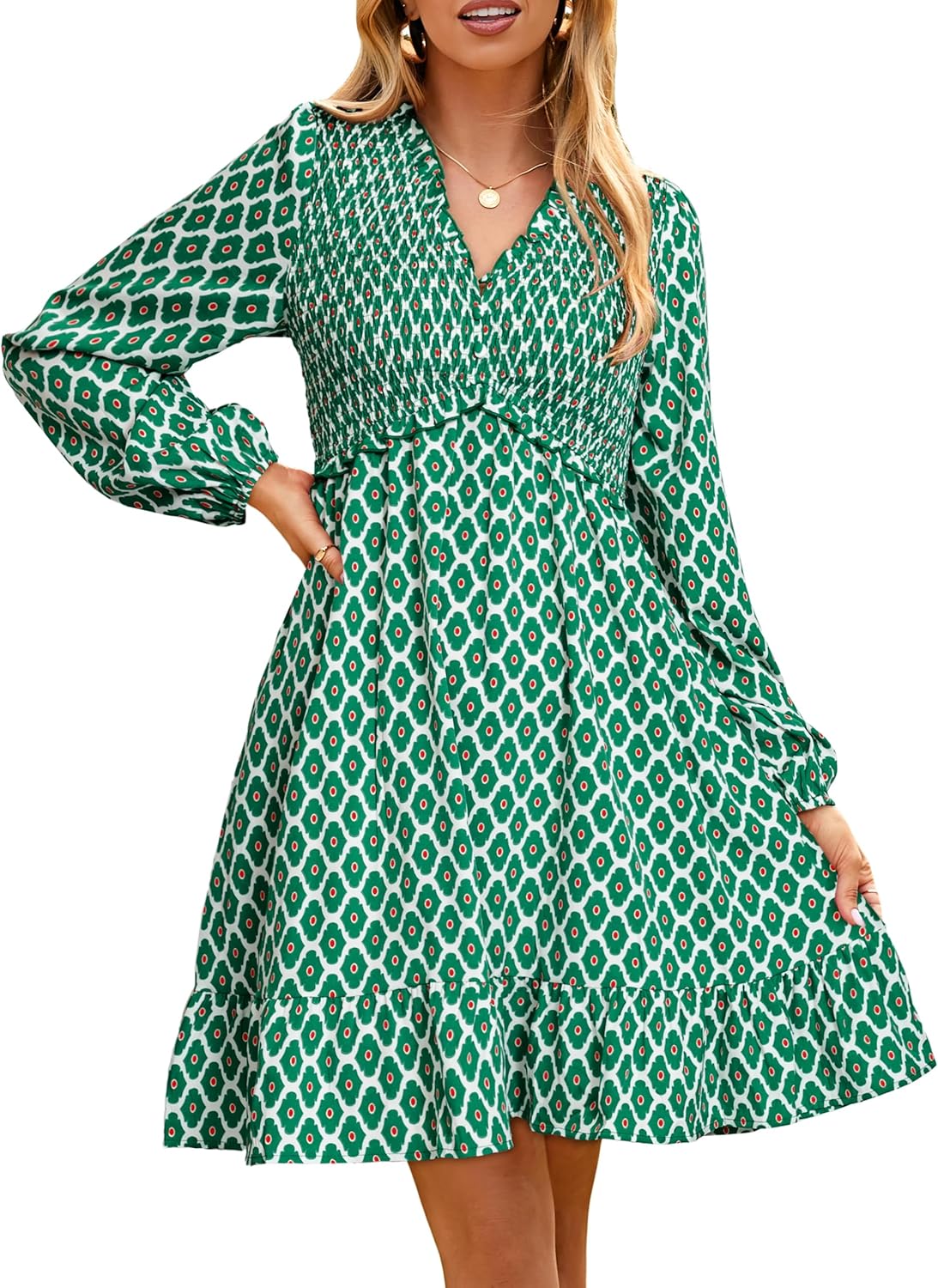 Simplee Womens Long Sleeve Babydoll Mini Dress for Fall Fun