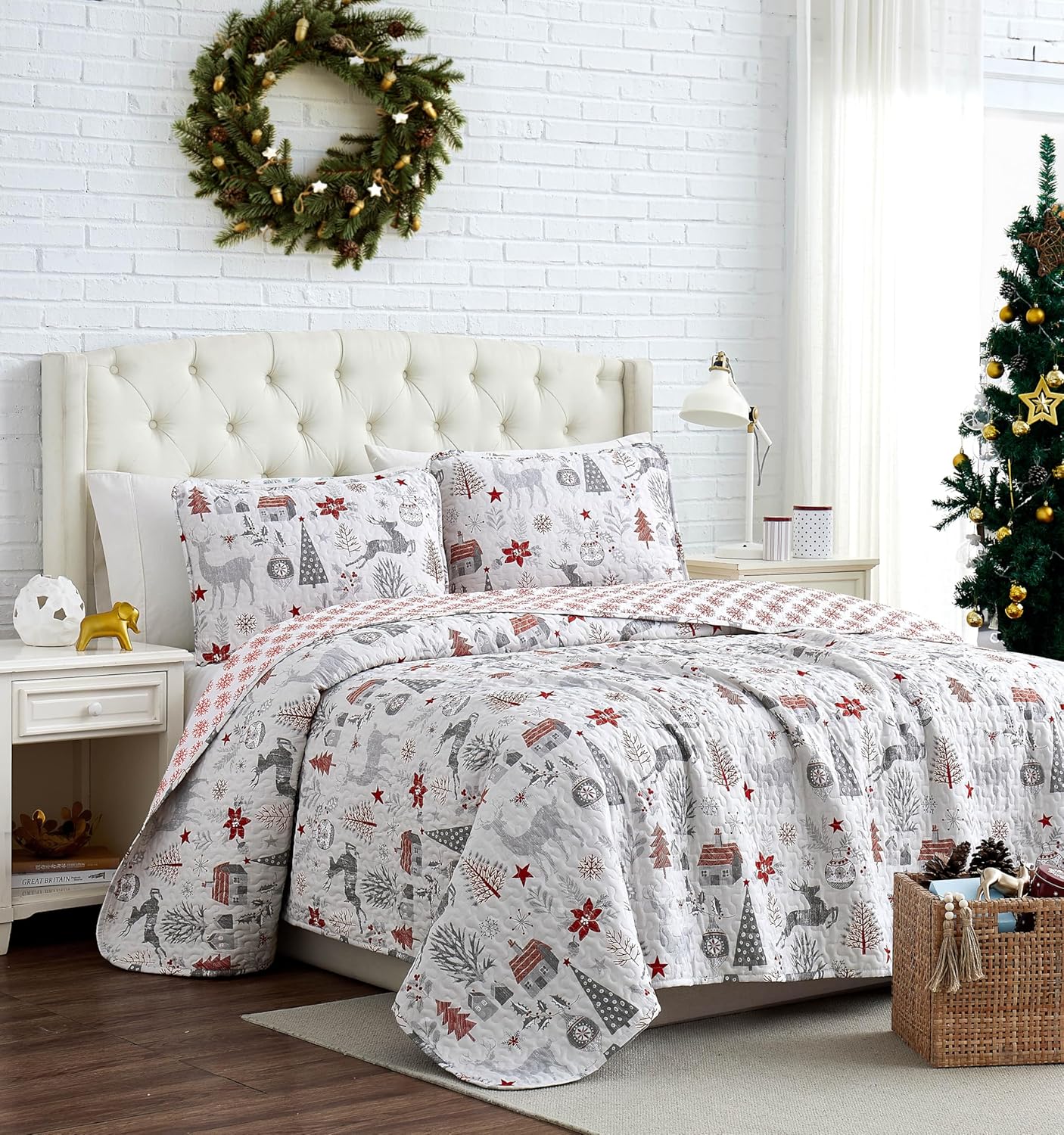 Holly Jolly Christmas Holiday Soft Bedding Set for King Size