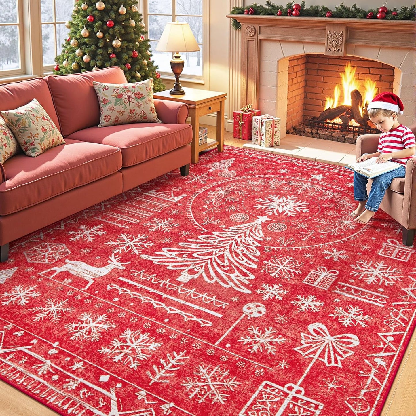 Christmas Area Rug 6x9: Soft Non Slip Carpet for Home Decor