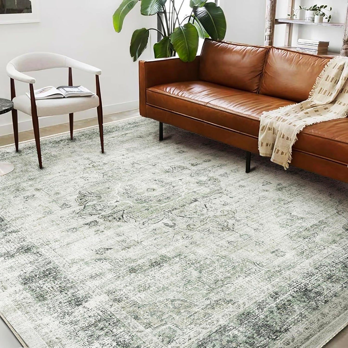 Vintage Floral Area Rug 6ftx9ft Washable Non-Slip Carpet