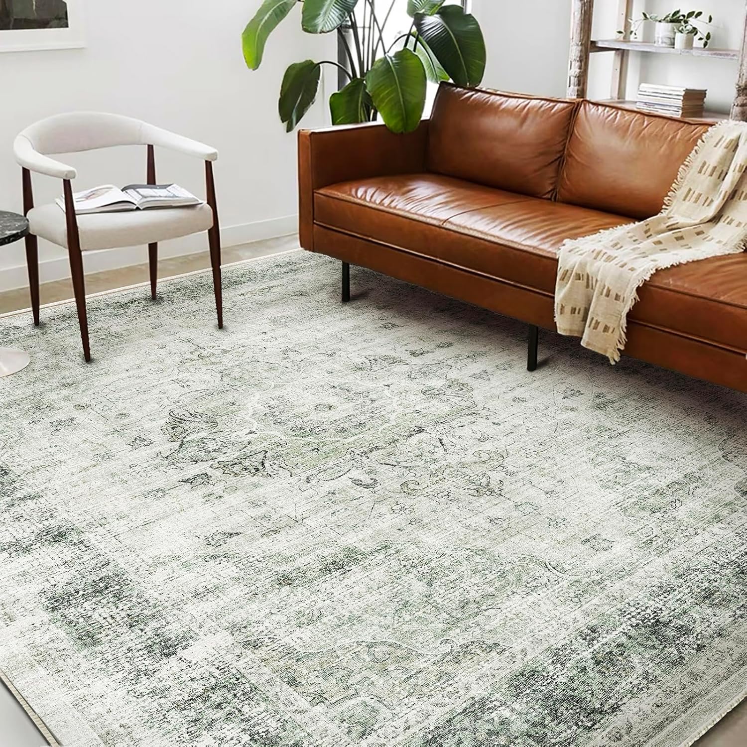 Vintage Floral Area Rug 6ftx9ft Washable Non-Slip Carpet