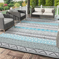 Outdoor Rug 9ftx12ft Waterproof Patio Mat Blue/Grey - Foldable
