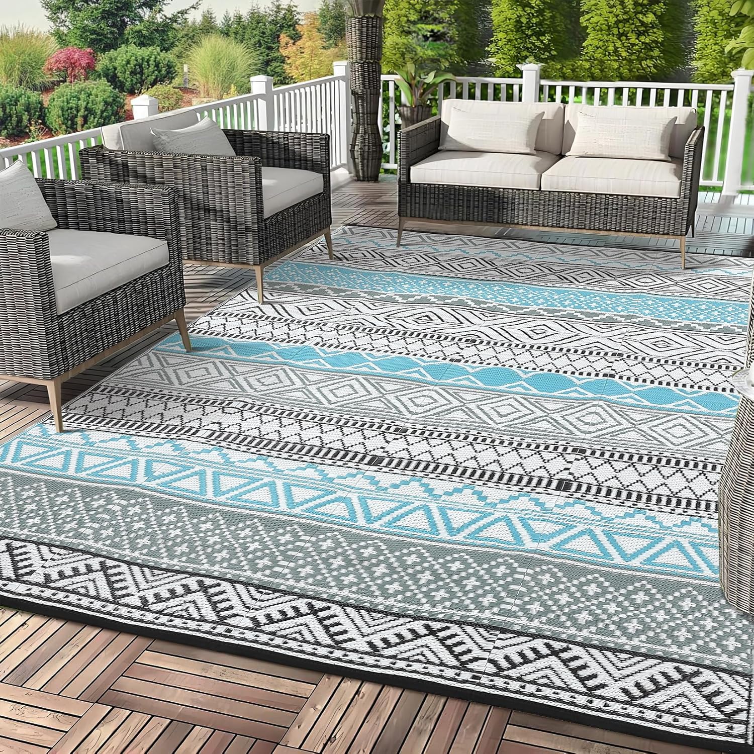 GAOMON Outdoor Rug 9ftx12ft Waterproof Mat for Patio Decor
