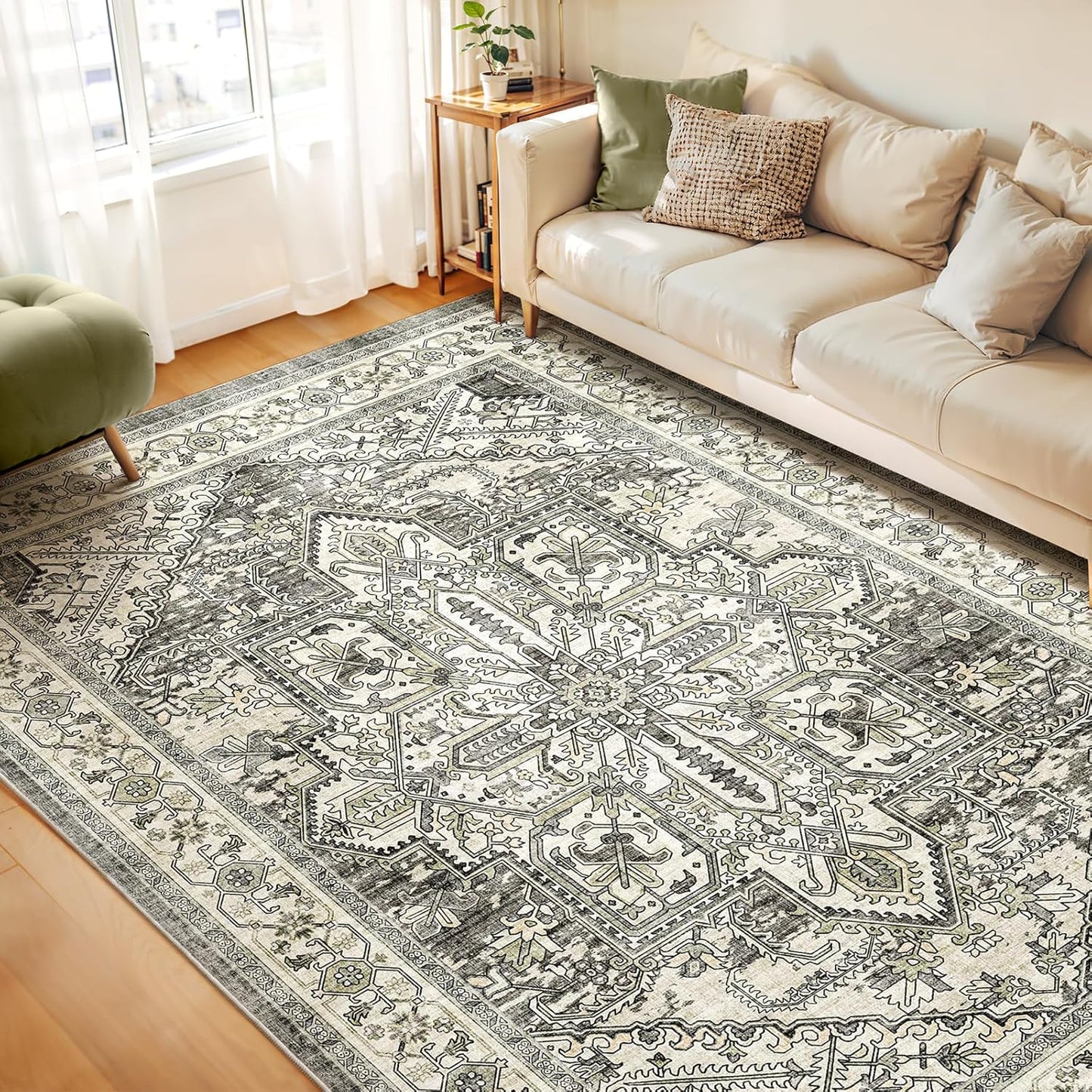 WITSHOCK 8x10 Washable Area Rug: Soft Non-Slip Boho Design