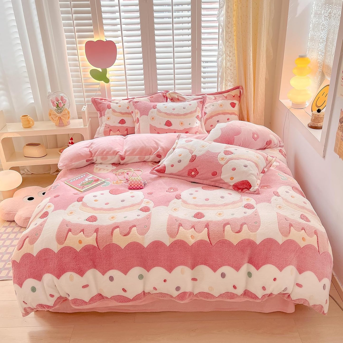 MorroMorn Pink Duvet Cover Queen - Cute Kawaii Bedding Set