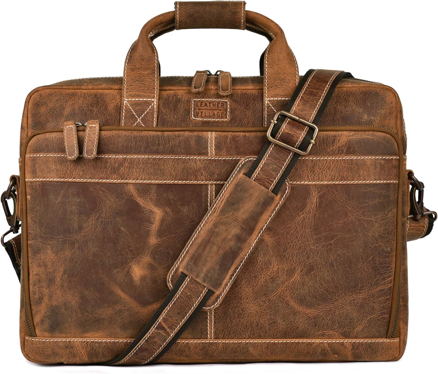 16in Leather Laptop Messenger Briefcase Bag for Men - Sun Tan Brown