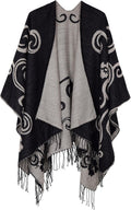 Women's Printed Tassel Open Front Poncho Cape Cardigan Wrap Shawl Wash