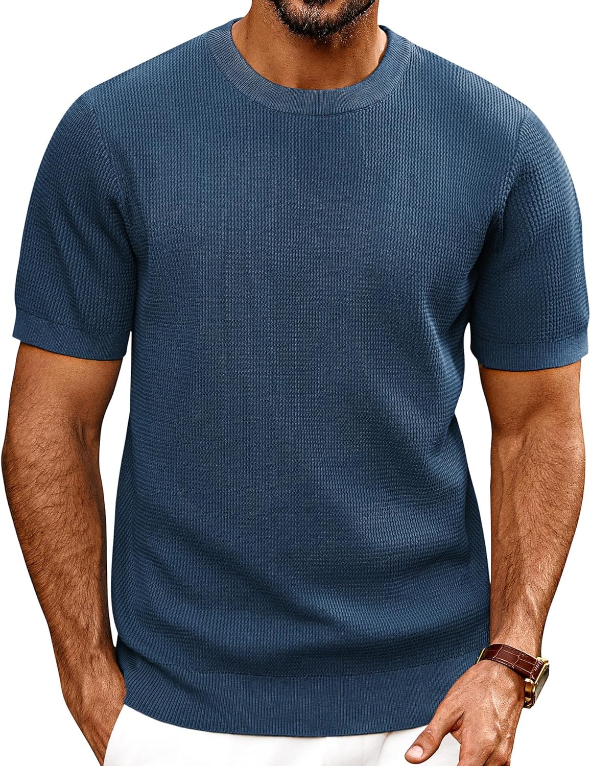 Stylish Knit Short Sleeve Crewneck T-Shirt for Men