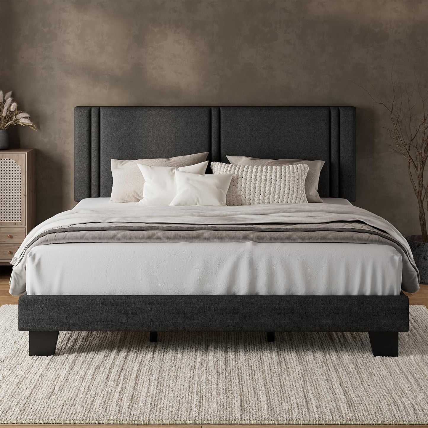 iPormis King Platform Bed Frame with Upholstered Headboard