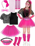 Girls 80s Outfit Accessories Set - Retro Pink 14-Piece Costume