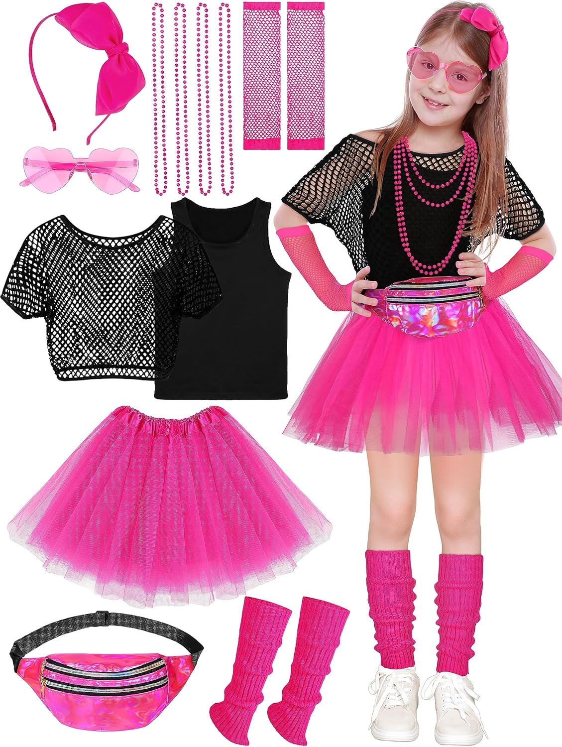Girls 80s Outfit Accessories Set for Retro Party Fun and Cosplay