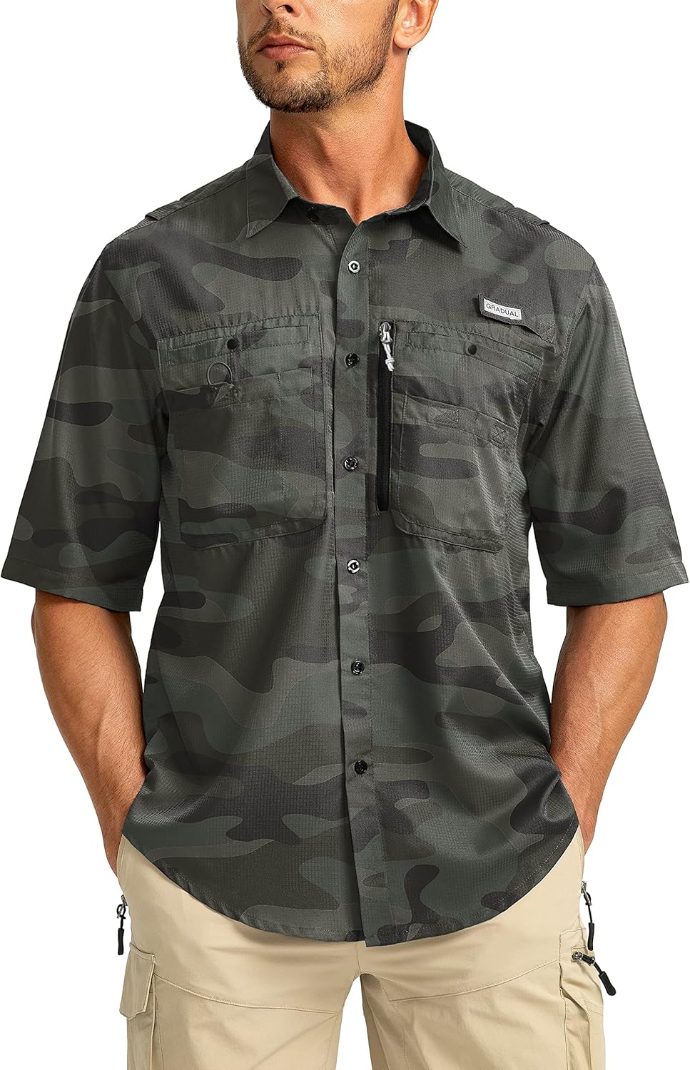 Men's Fishing Shirts with Zipper Pockets for Outdoor Activities