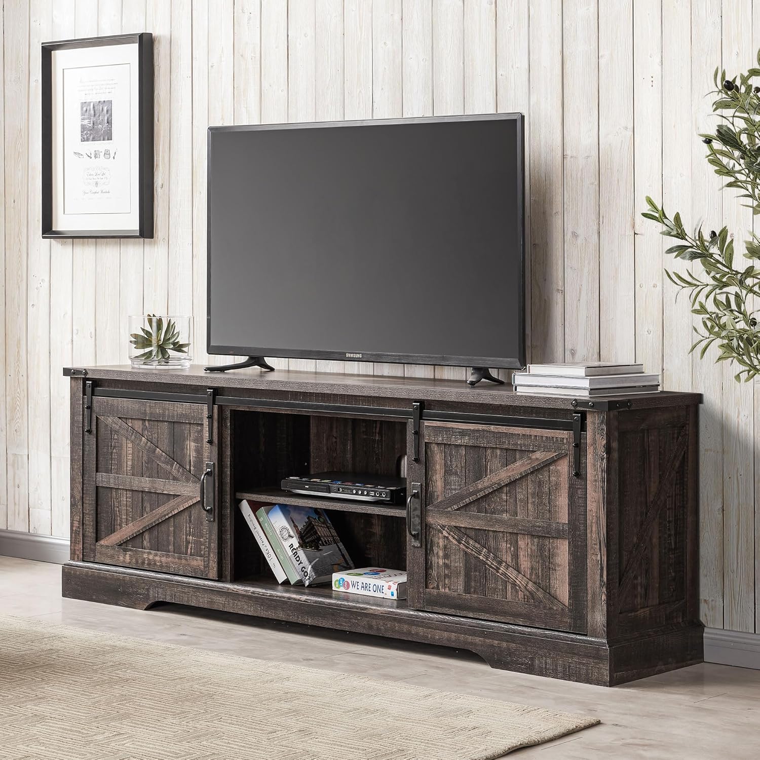 Rustic TV Stand for 75 TV w/Sliding Doors