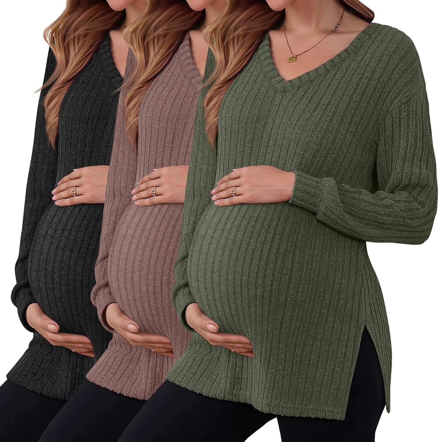 3 Pack Women's Ribbed Maternity Shirts for Stylish Comfort