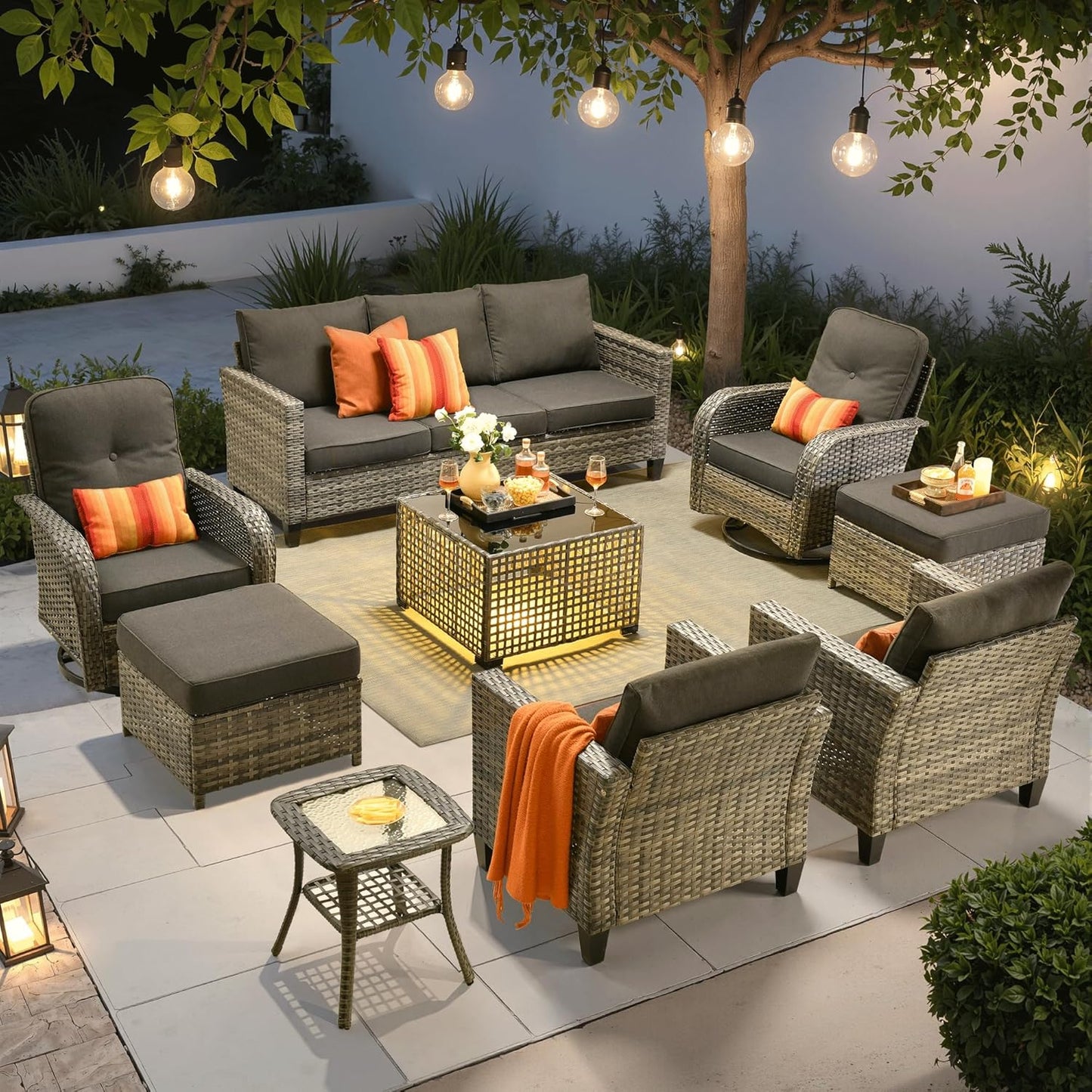 ovios 9 Pieces Patio Furniture Set with Swivel Rocking Chairs